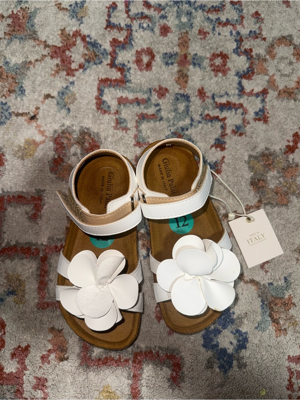 Giulia Palai NIB White Flower Cork Wedge Sandals 12